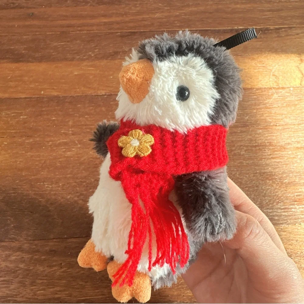 Cute Penguin Plush Toy Red Scarf Stuffed Animal Soft Kawaii Winter Gift New
